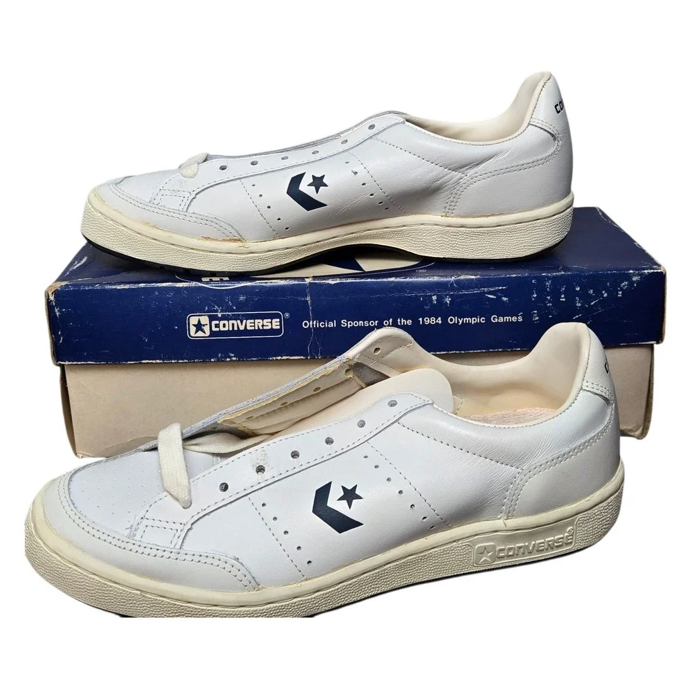 Vintage Converse Jimmy Connors 80s Leather Oxfords with Olympic‎ box Mens 8.5